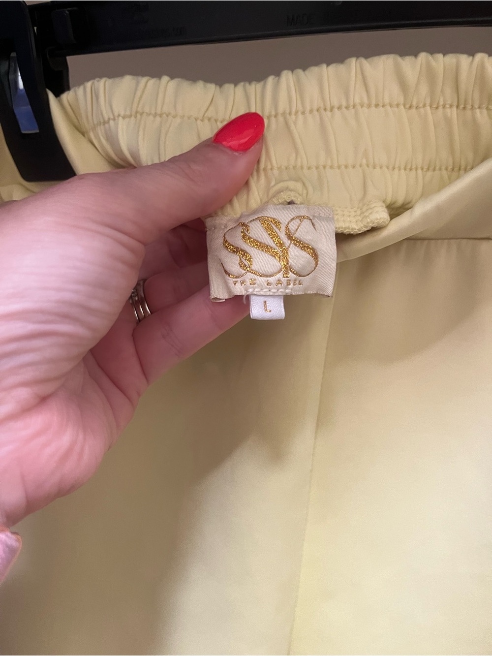 Women’s Light Yellow Elastic-Waist scuba shorts from SSYS. - Picture 3 of 3